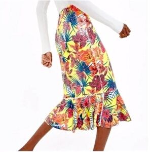 Zara Floral Sequin Multicolor Mermaid Midi Skirt